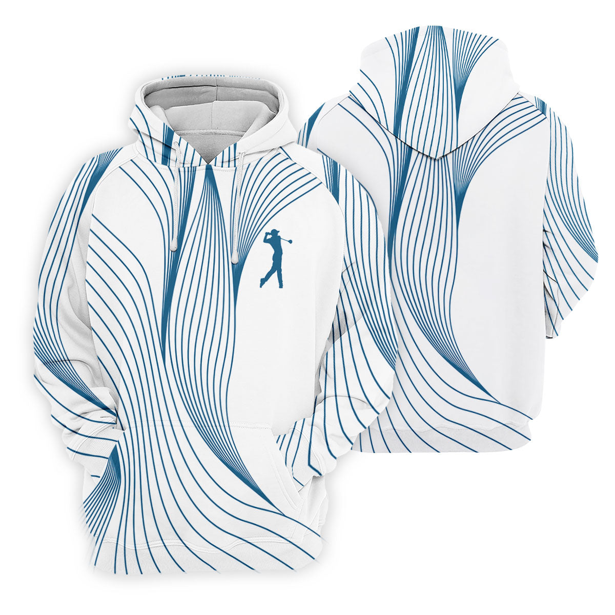 Geometric Line Wavy Line Blue And White Golf Shirts For Men, Men's Golf Shirt, Polo ShirtFor Men