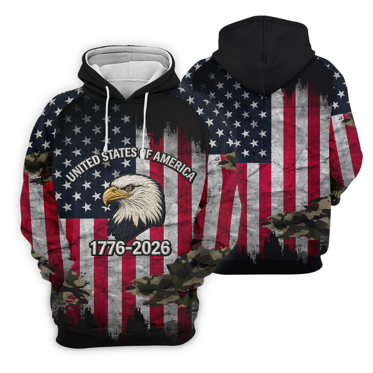 USA Bald Eagle 250 Years Camo American Flag Golf Shirt, Patriotic 4th Of July Golf Shirts For Men