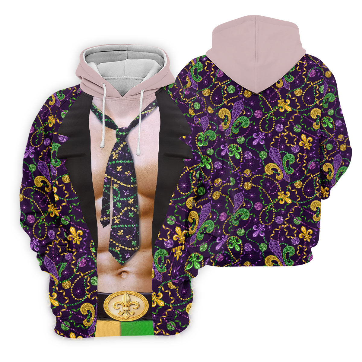 Mardi Gras Purple Green Gold Fleur De Lis Funny Costume Golf Shirts For Men, Men's Funny Golf Shirts