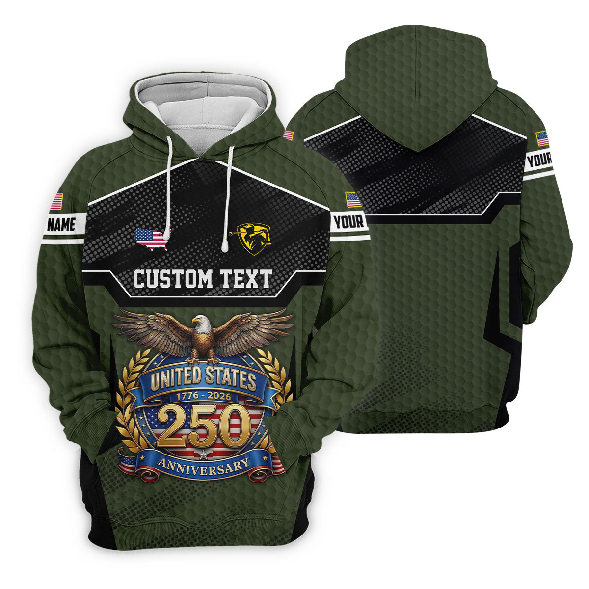US 250 Anniversary Patriotic 4th Of July Green Golf Shirt, Polo Shirtor Men, Golf Shirts For Men