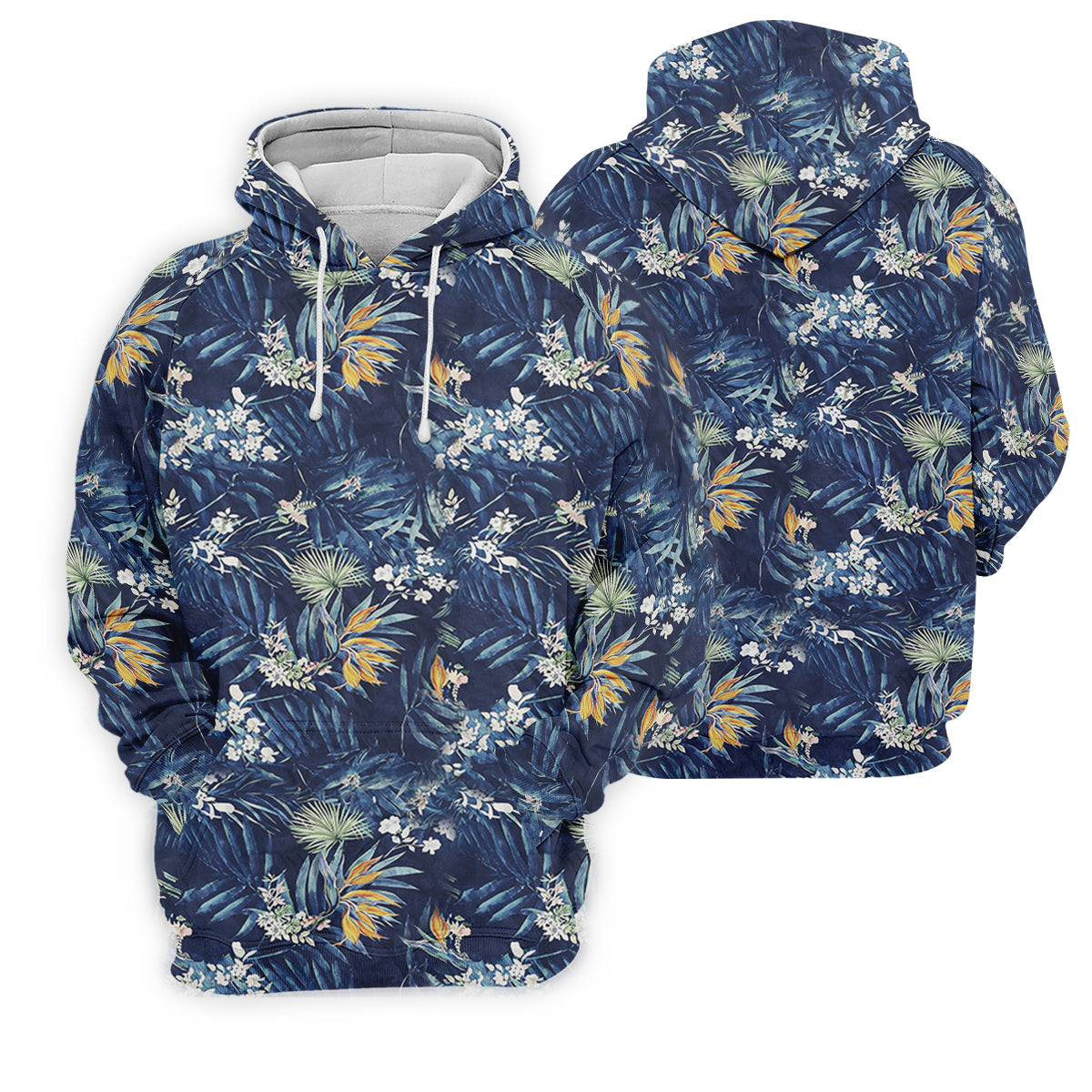 Navy Palm Tropical Hawaiian Vibe Golf Tops For Men, Golf Shirts For Men, Golf Gift For Men