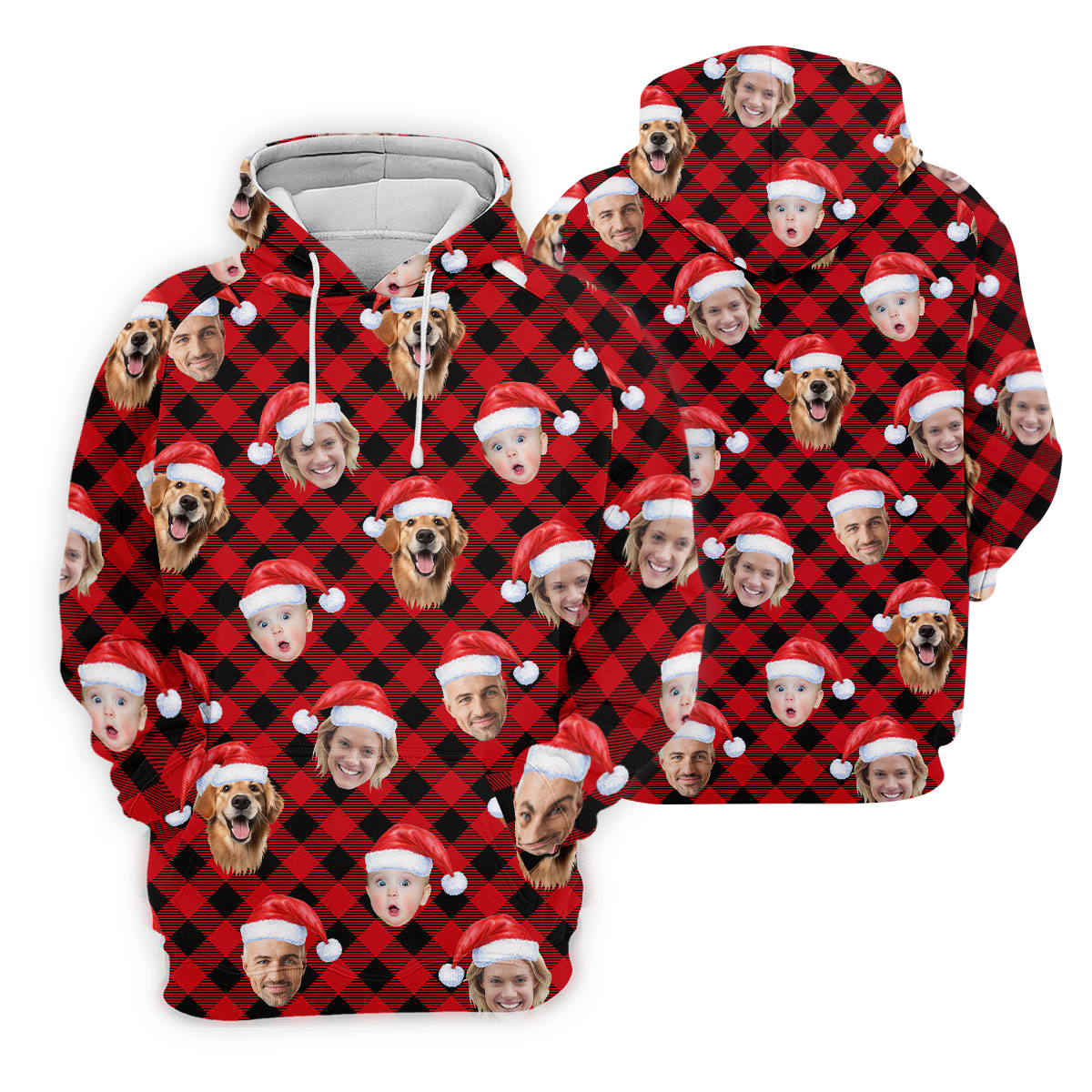 Custom Face Red And Black Checkered Christmas Golf Shirt, Women's Golf Tops, Ladies Golf Shirts