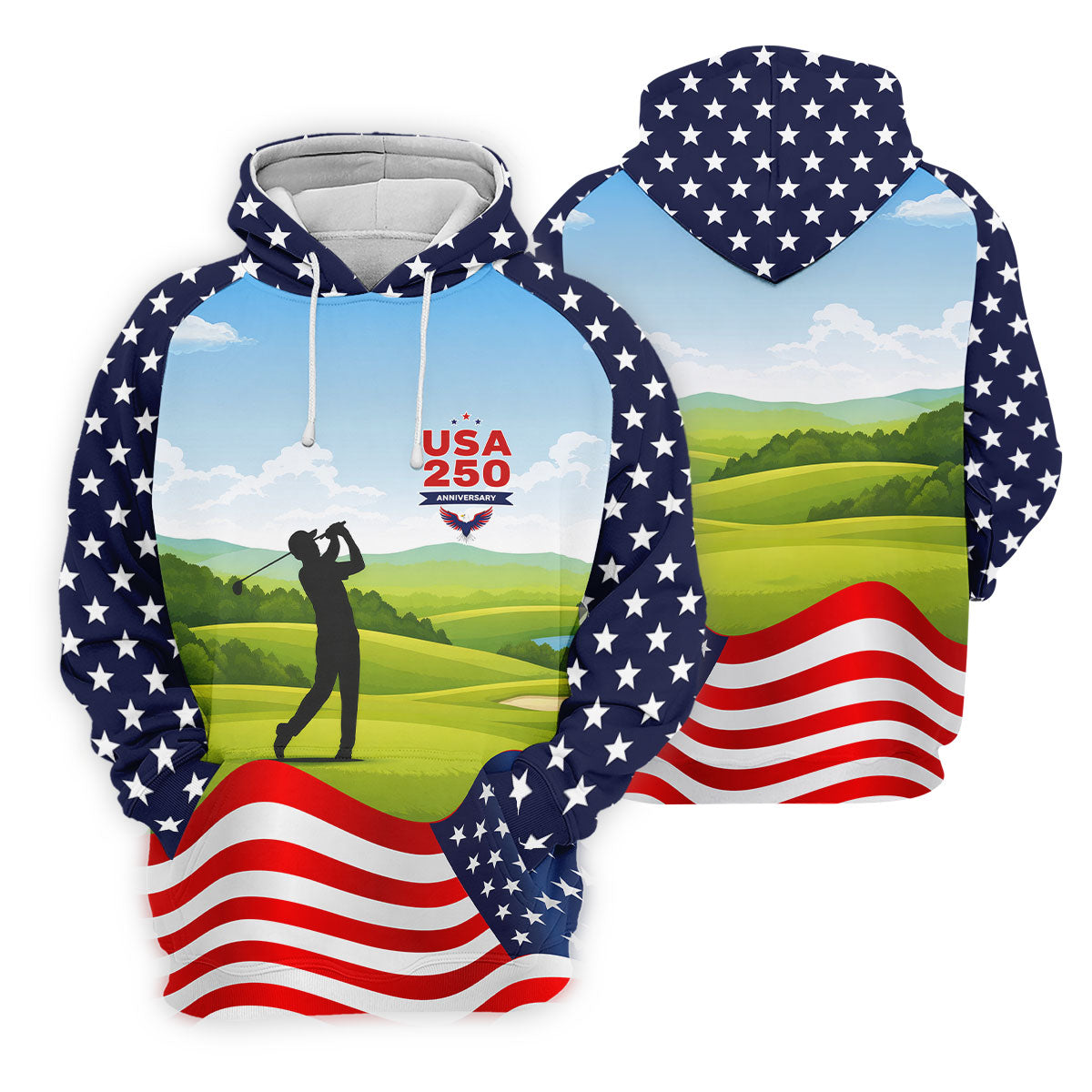 USA 250th Anniversary American Flag Golf Shirt, Patriotic 4th Of July Golf Shirts For Men