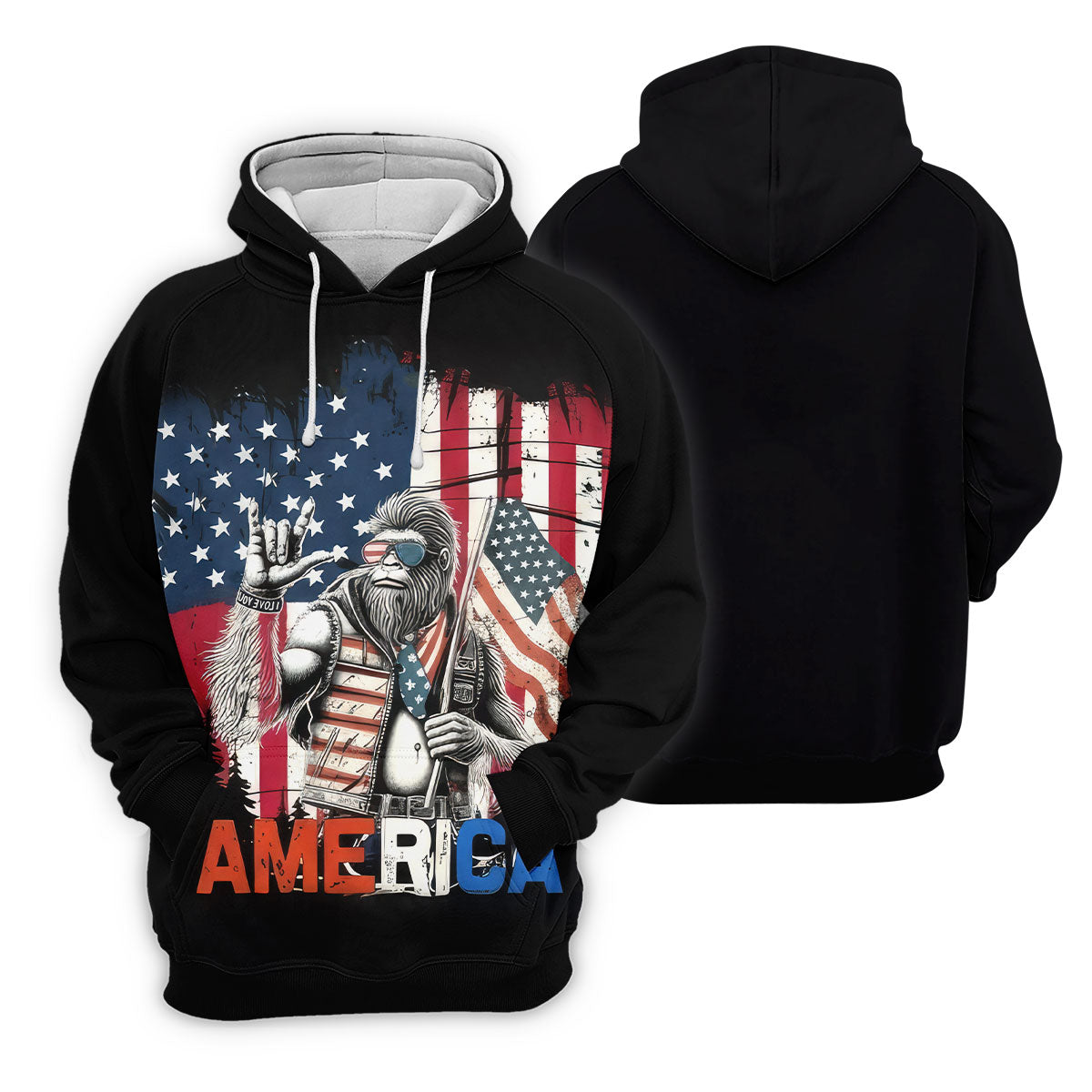 American Flag Bigfoot Patriot Black Hawaiian Golf Shirt, 250th Anniversary Tropical Vibe Men's Golf Shirt