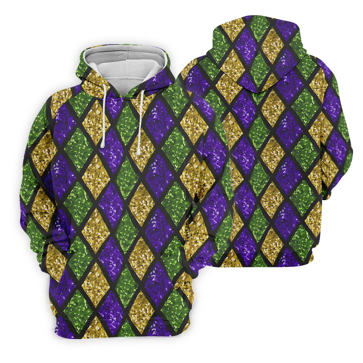 Green Purple Gold Argyle Pattern Sparkling Effect Mardi Gras Golf Shirt, Polo ShirtFor Men, Golf Shirts For Men