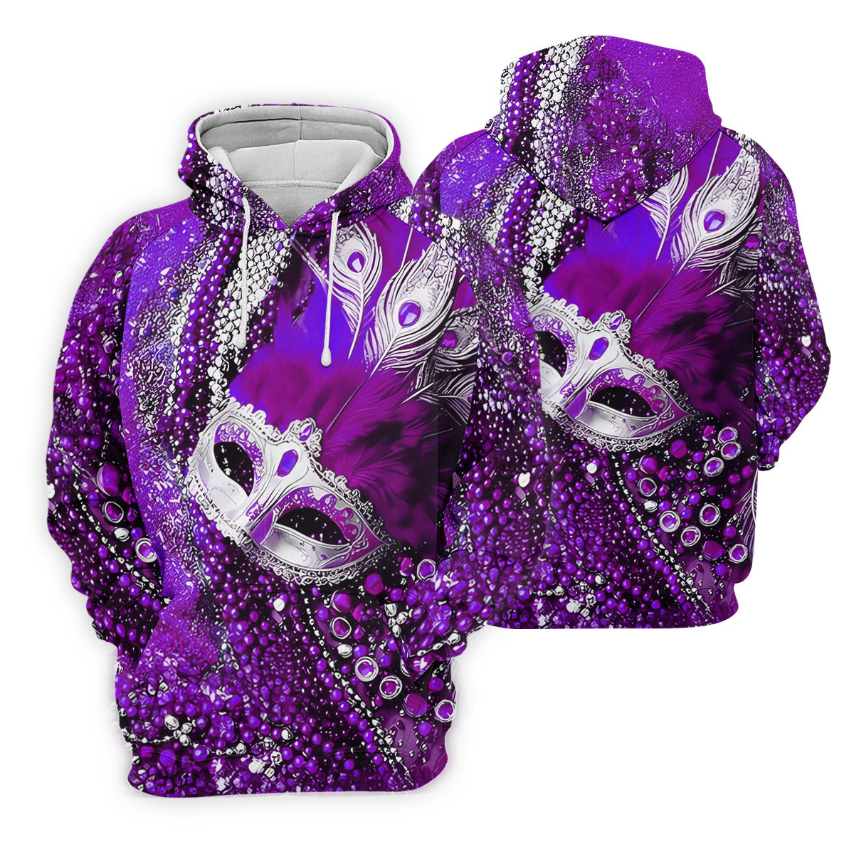 Mardi Gras Masquerade Mask Feather Beads Purple Golf Shirt, Polo ShirtFor Men, Golf Shirts For Men