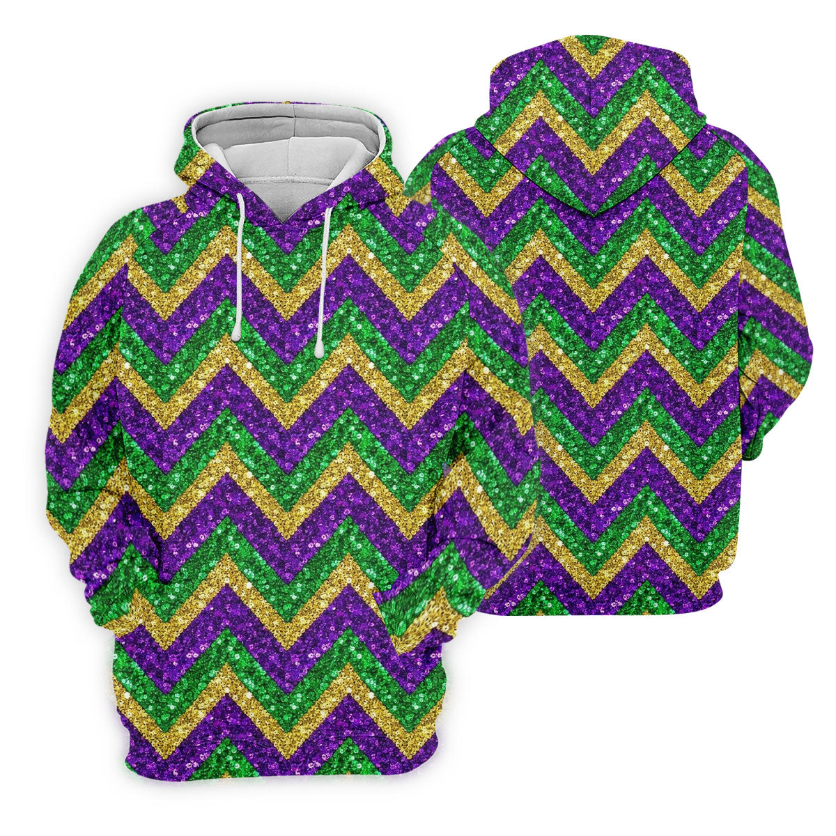Mardi Gras Purple Gold Green Zigzag Pattern Glitter Print Golf Tops For Men, Polo ShirtFor Men, Golf Shirts For Men