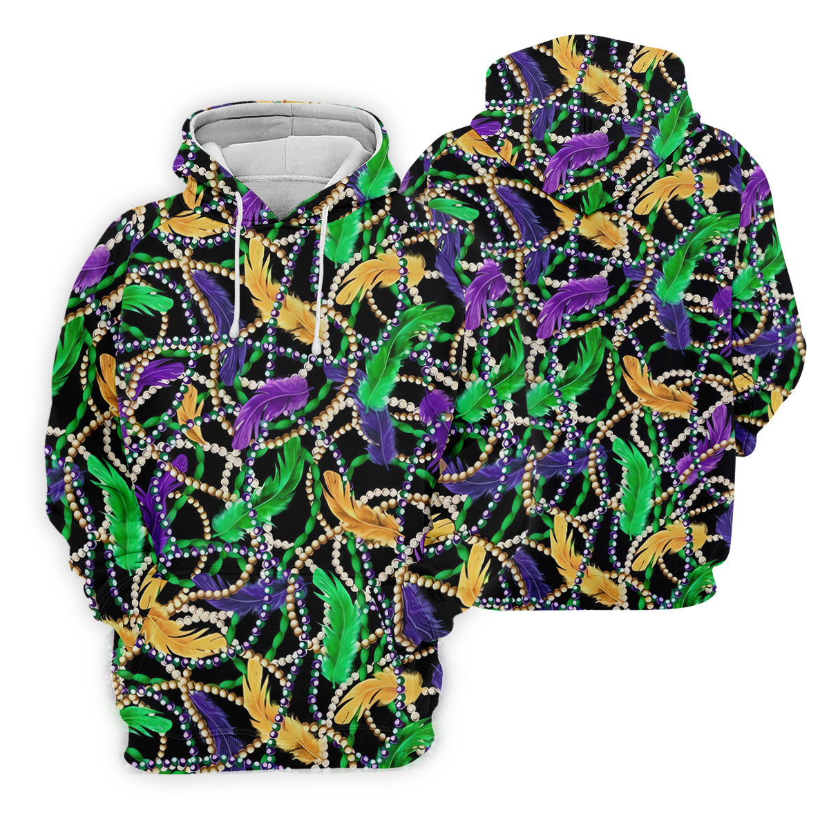 Purple Green Gold Feather Beads Mardi Gras Golf Shirt, Polo ShirtFor Men, Golf Shirts For Men