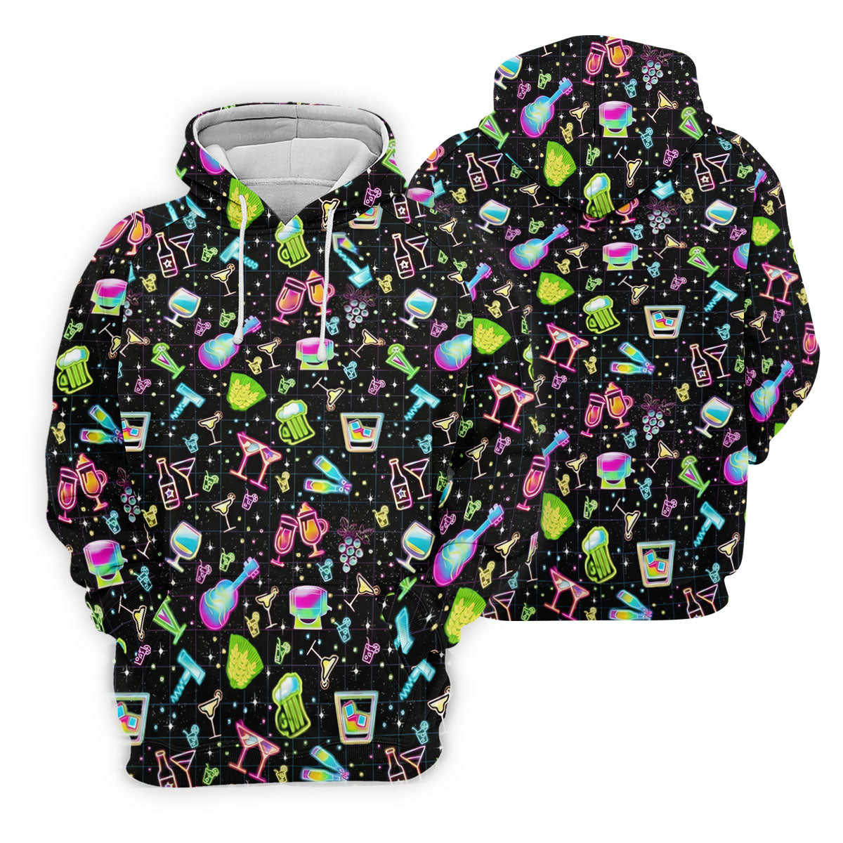 Neon Cocktail Party Pattern Design Hawaiian Golf Shirt, Golf Shirts For Men, Polo Shirts For Men