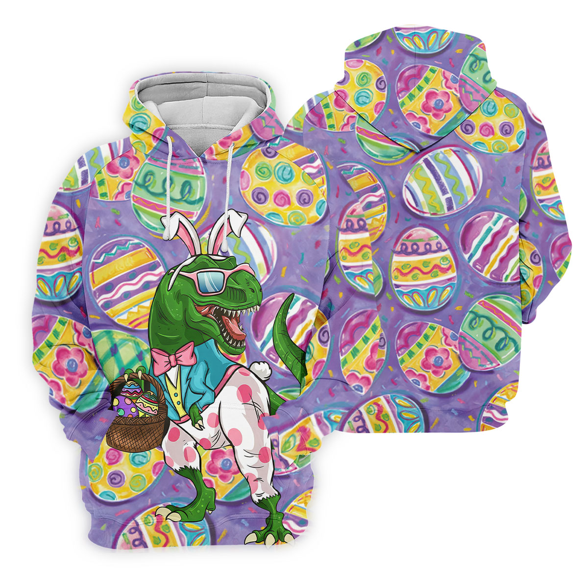 T-Rex Bunny Painted Easter Eggs Golf Shirts For Men, Men's Funny Golf Shirts, Polo ShirtFor Men