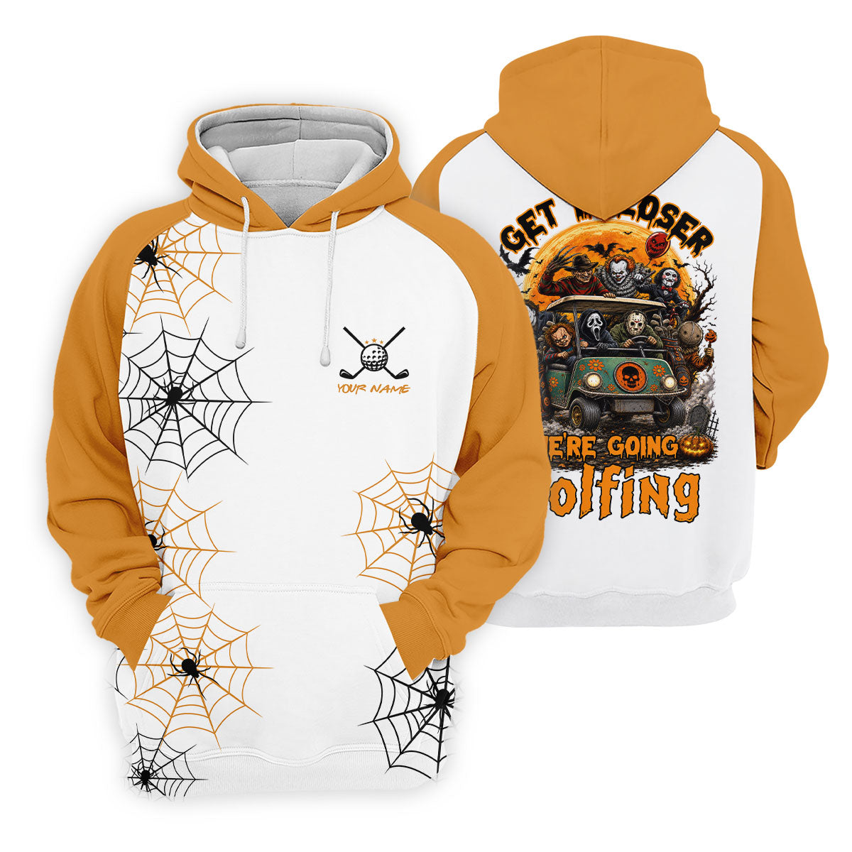 Custom Get In Loser We're Going Golfing Halloween Horror Character Golf Shirt, Golf Shirts For Women
