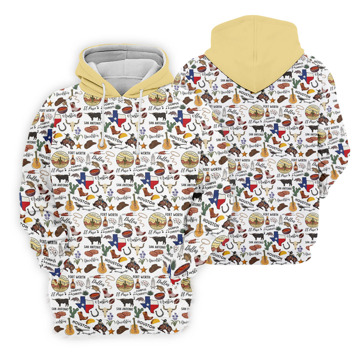 Texas Symbols Western Theme Doodle Style Golf Tops For Men, Polo Shirtor Men, Golf Shirts For Men