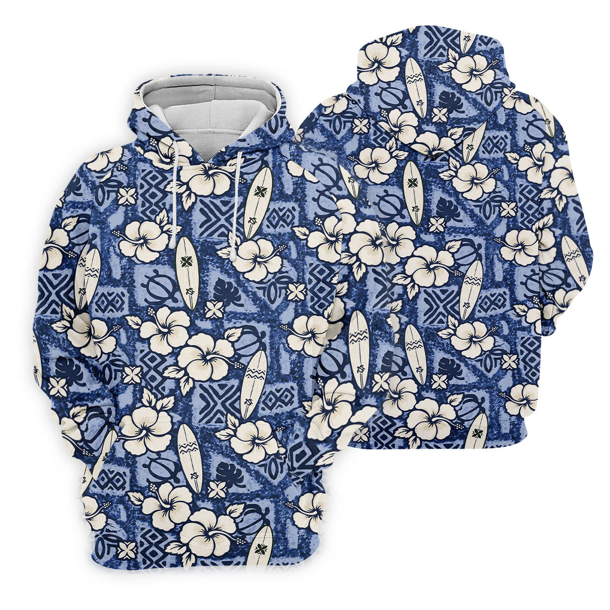 Blue Hawaiian Surfboard Hibiscus Design Hawaiian Golf Shirt, Golf Shirts For Men, Polo Shirts For Men