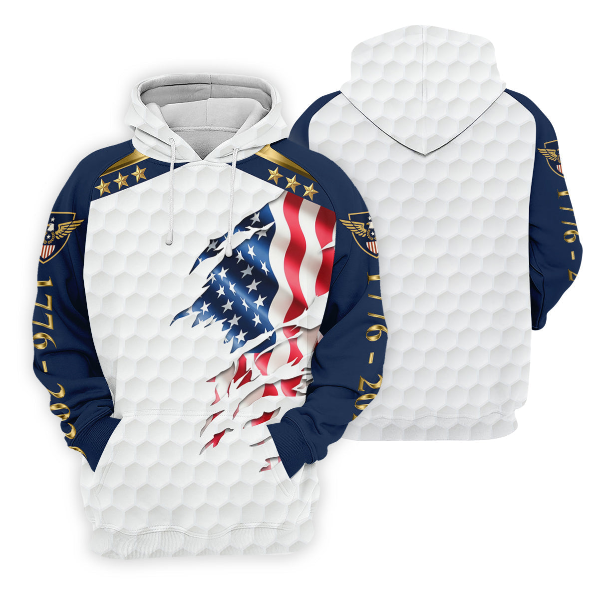 Rugged American Flag With Golf Ball Pattern 4th Of July Golf Tops For Men, 250th Anniversary Patriotic Golf Shirt