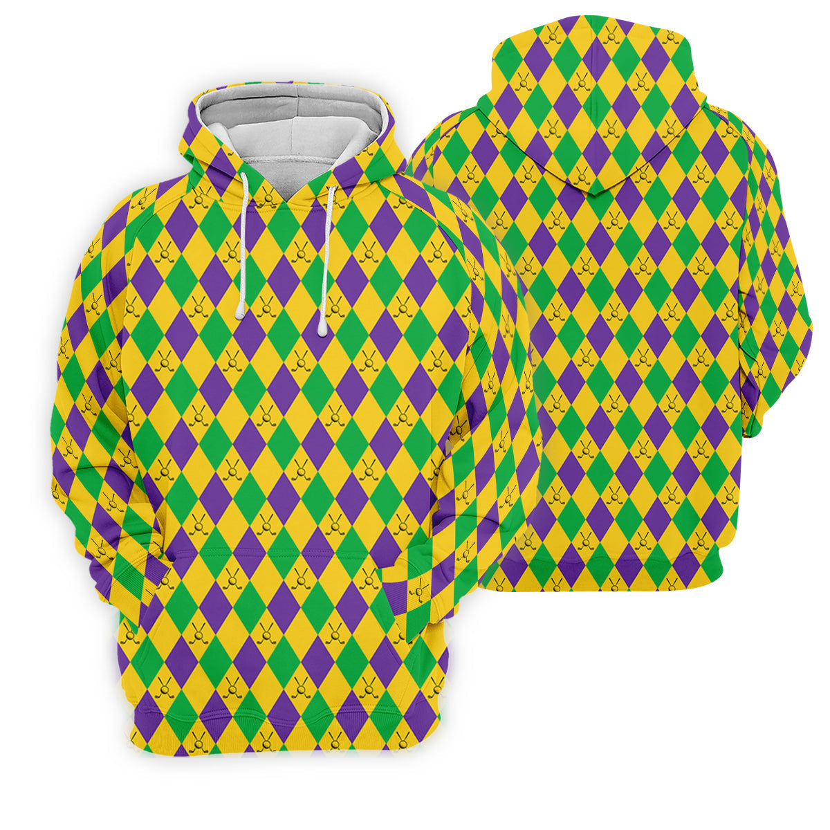Green Gold Purple Argyle Pattern Mardi Gras Golf Shirt, Polo Shirt Men, Golf Shirts For Men