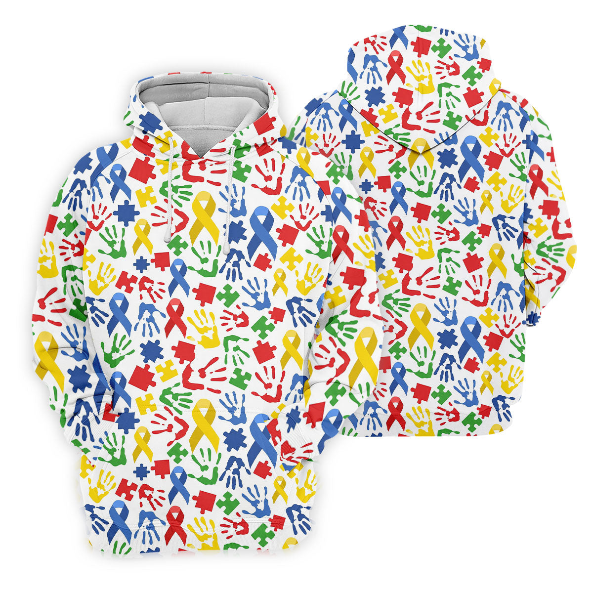 Autism Ribbon Colorful Puzzle Pieces Handprints Golf Tops For Men, Polo ShirtFor Men, Golf Shirts For Men