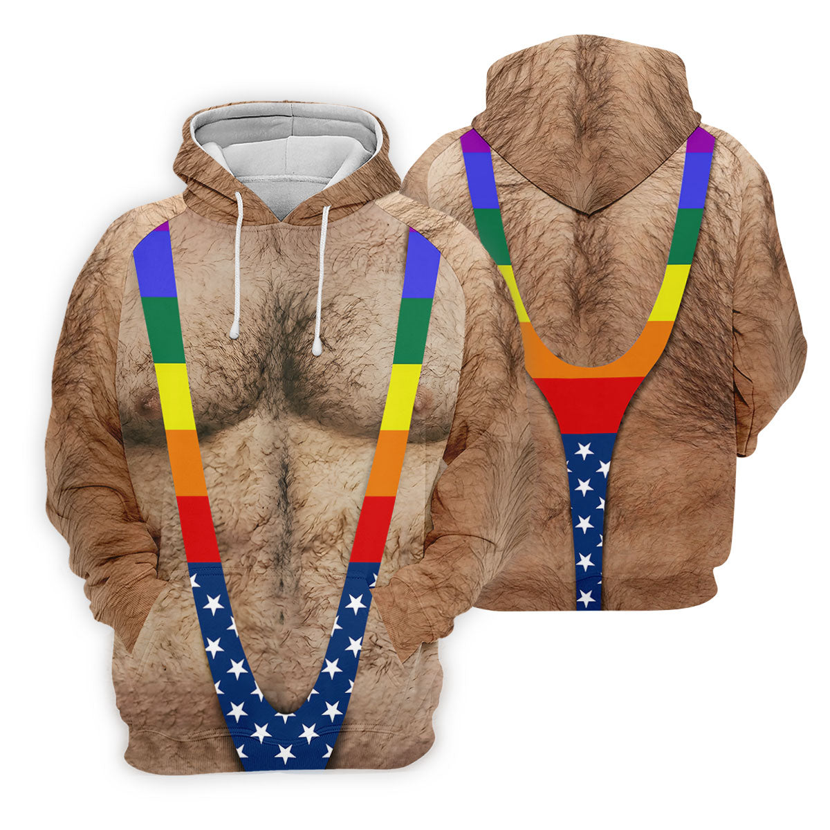 Funny Hairy Chest Rainbow Suspenders Golf Polo, Golf Shirts For Men, Mens Golf Apparel