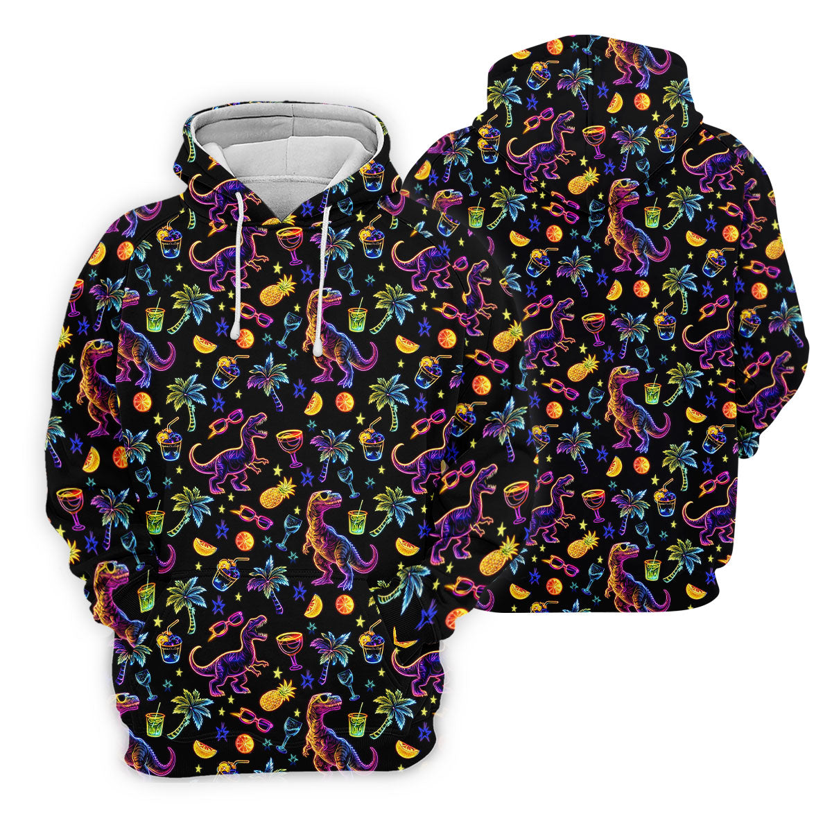 Neon Dinosaur Tropical Theme Hawaiian Golf Shirt, Polo Shirtor Men, Golfing Apparel