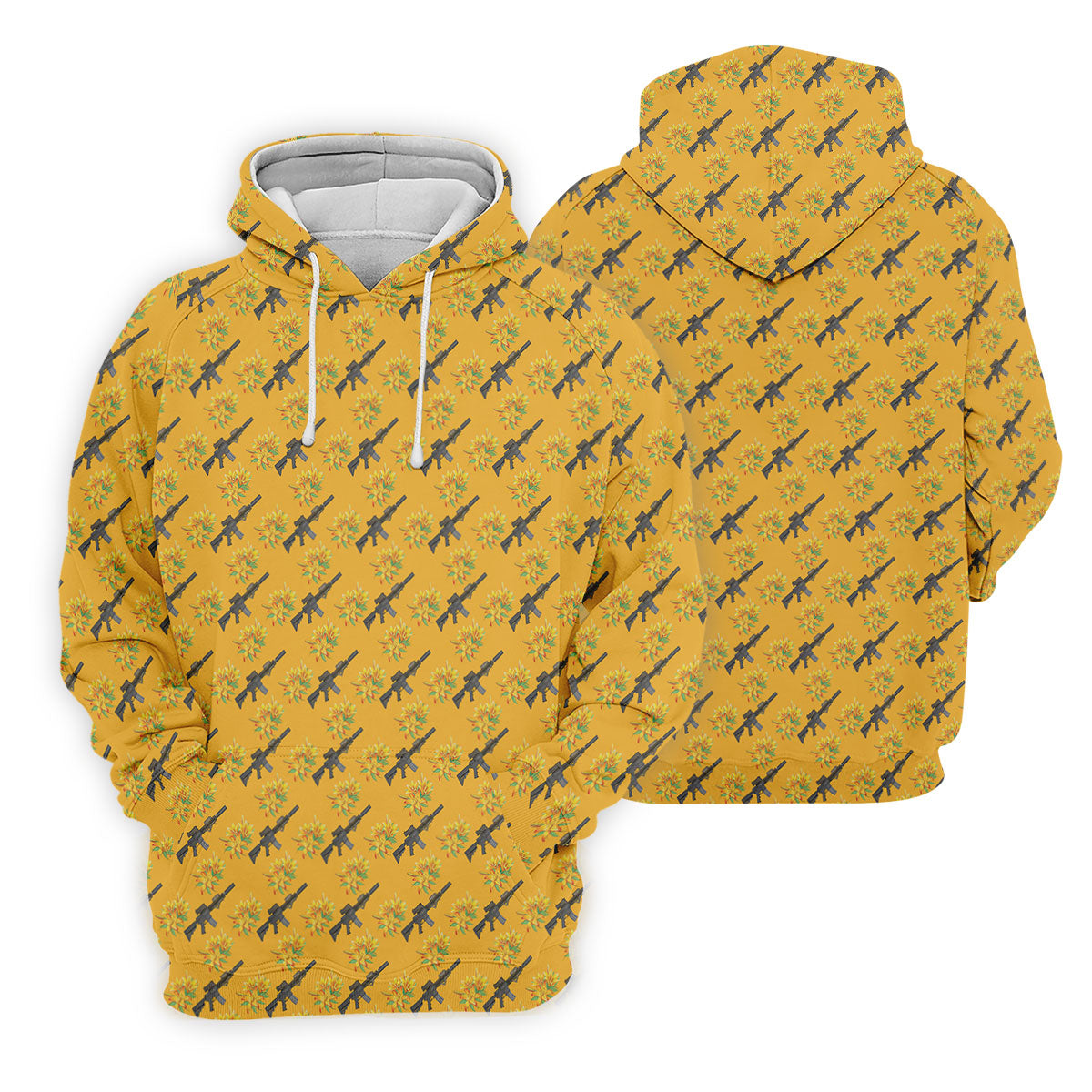 Gun And Flower Yellow Lily Flower Seamless Pattern Yellow Golf Shirt, Women's Golf Tops, Ladies Golf Shirt