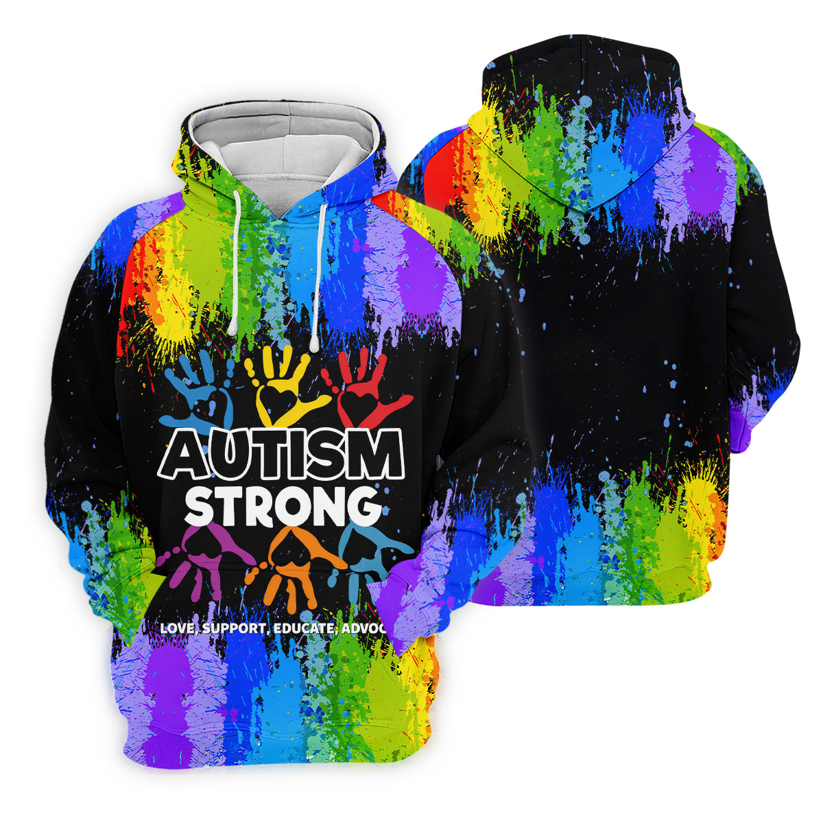 Autism Strong Rainbow Paint Splatter Women's Golf Tops, Autism Awareness Colors Ladies Golf Polos