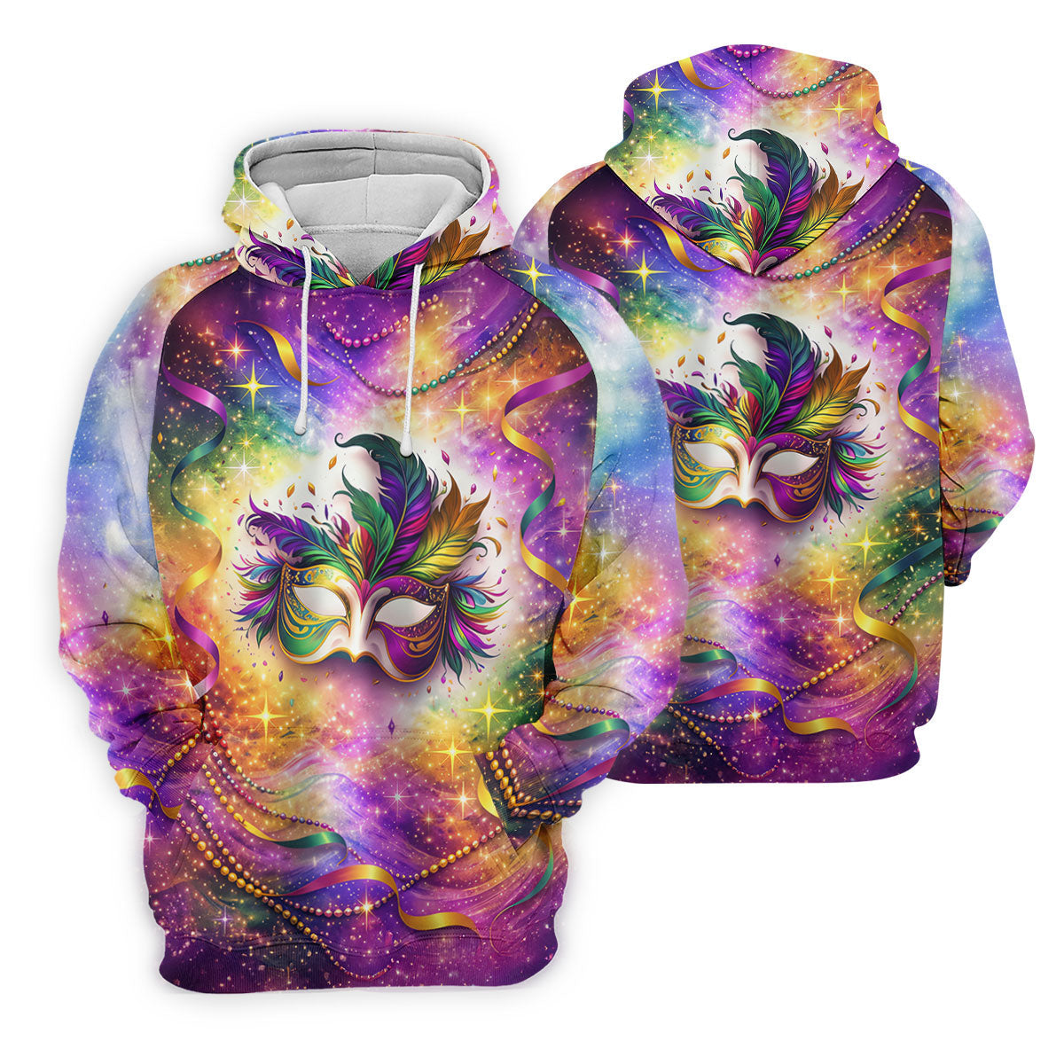 Carnival Mask Feather Print Purple Green Gold Dazzling Effect Mardi Gras Polo ShirtFor Men, Golf Shirts For Men