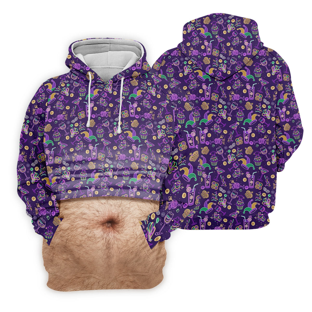 Purple Green Gold Mardi Gras Food Funny Tummy Golf Shirts For Men, Men's Funny Golf Shirts, Polo ShirtFor Men