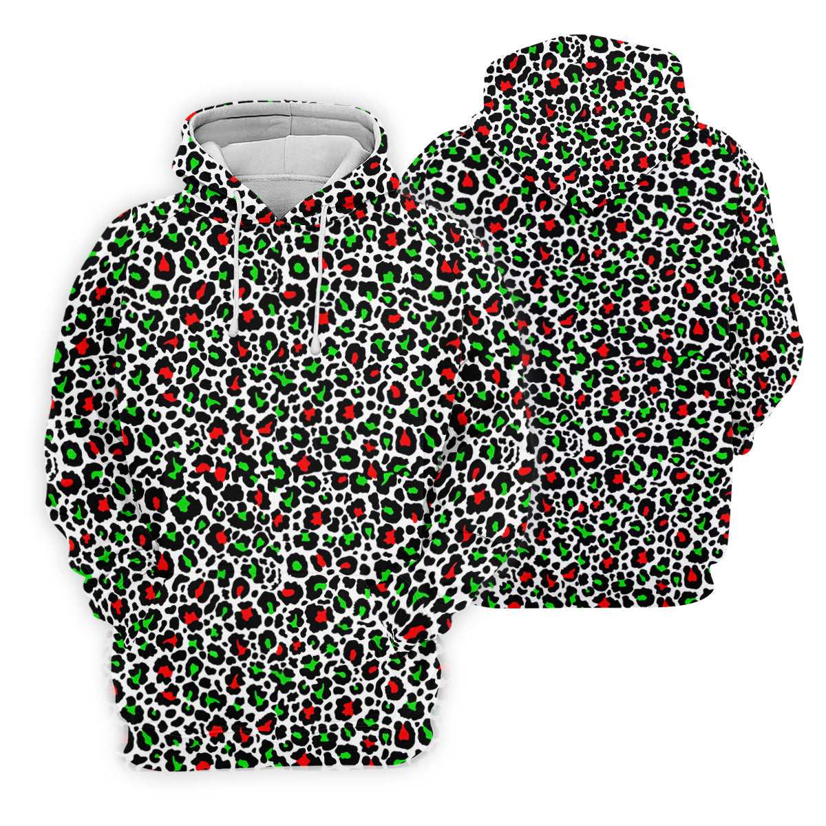 Leopard Pattern Xmas Pine Tree Green And Red Golf Tops For Men, Christmas Golf Shirt, Polo Shirt Men
