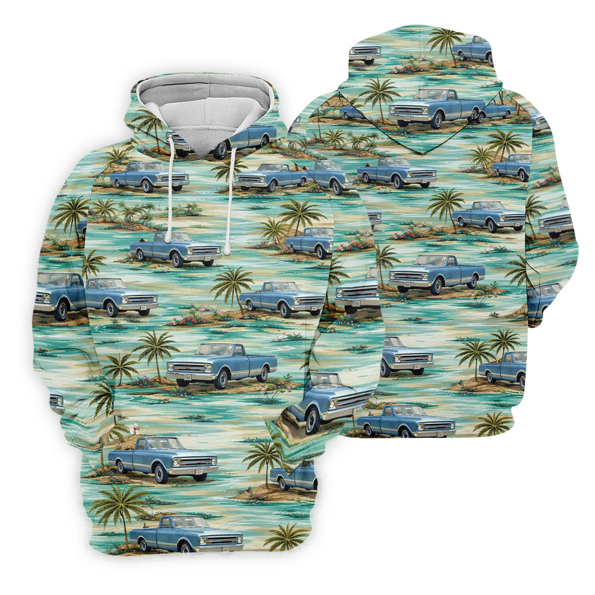 Personalized Truck Golf Shirt, Custom Vehicle Tropical Pattern, Golf Shirt For Men