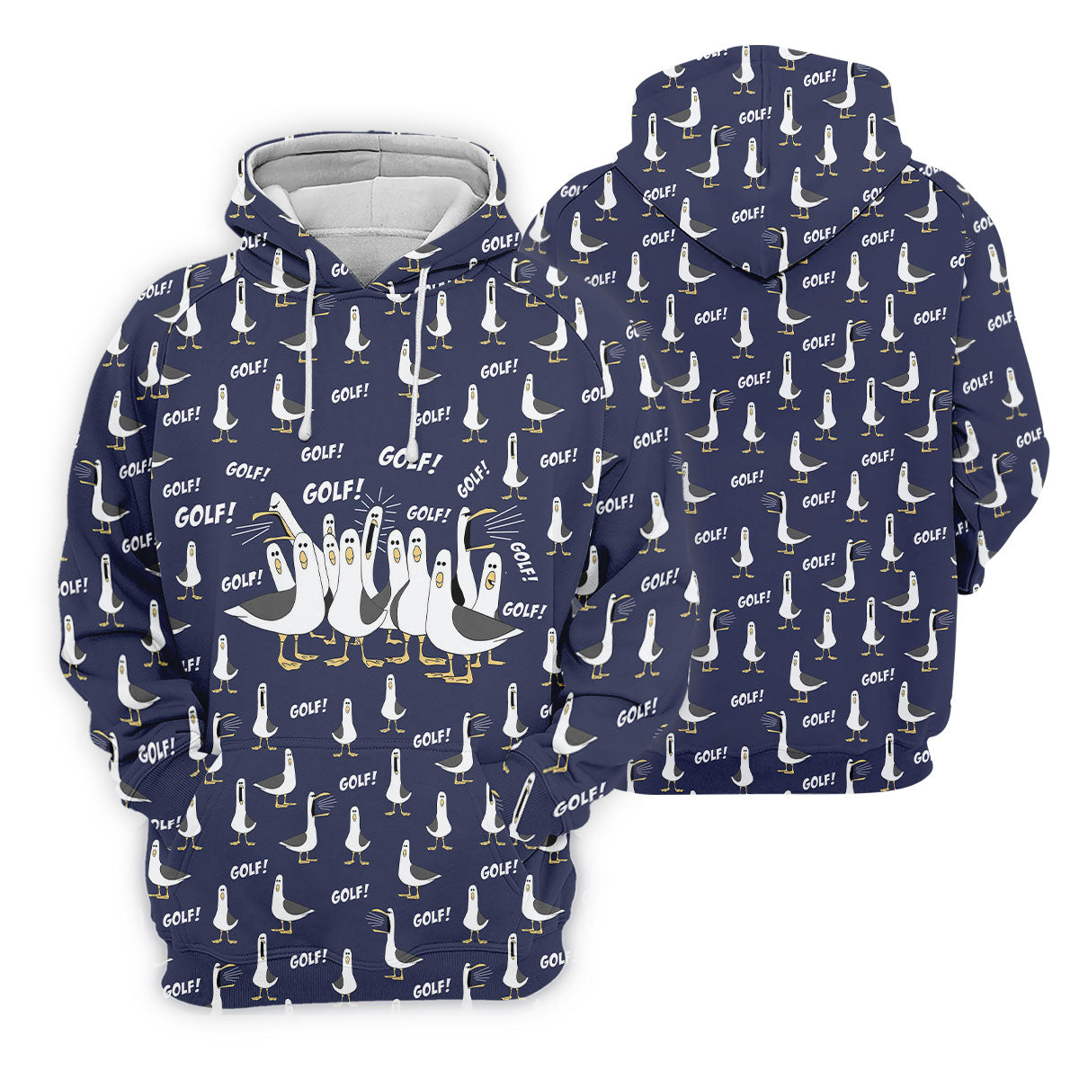 Funny Seagull Halloween Golf Shirt, Cartoon Bird Pattern, Mens Golf Apparel, Hawaiian Golf Shirt
