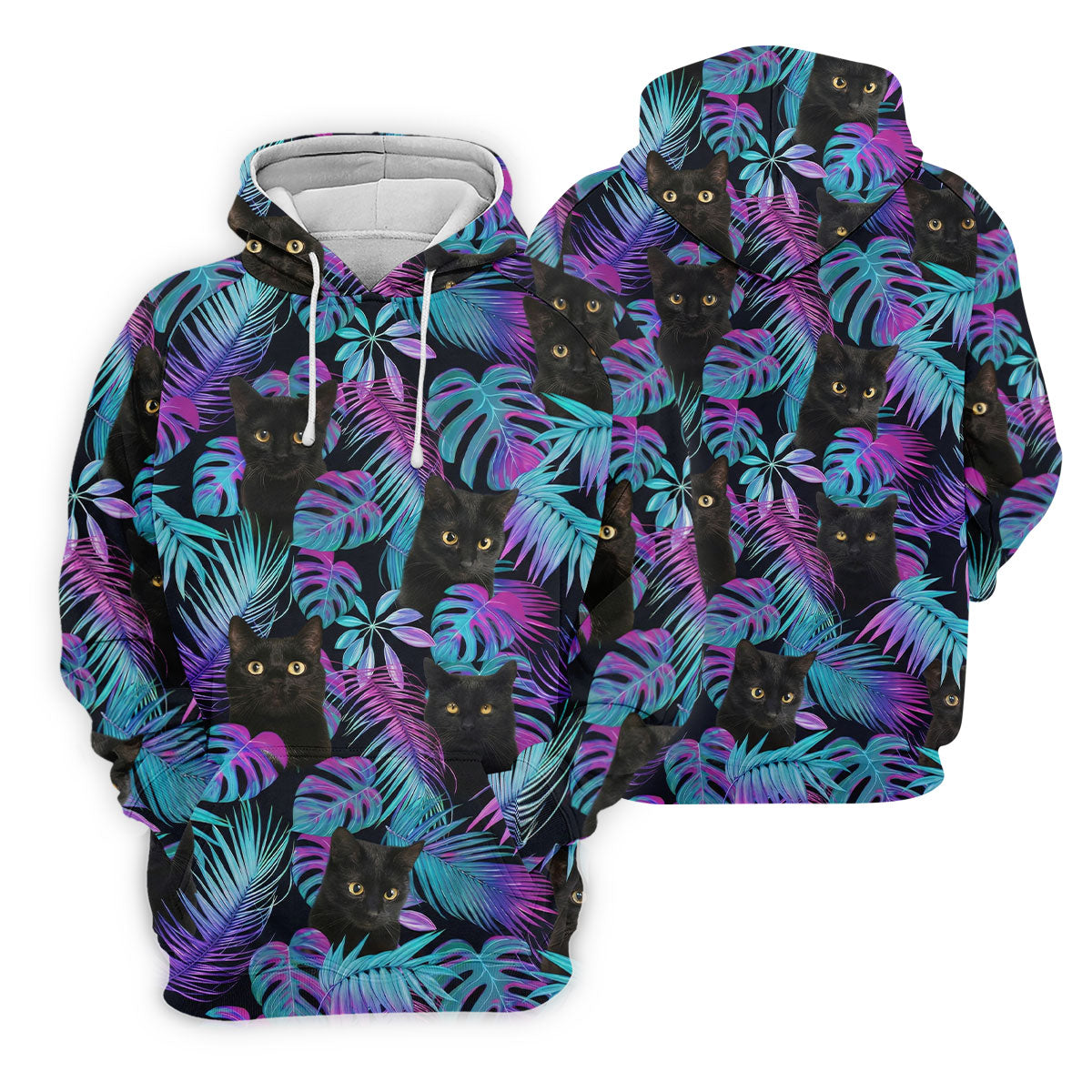 Funny Black Cat Purple Blue Gradient Hawaiian Golf Shirt, Golf Shirt For Women