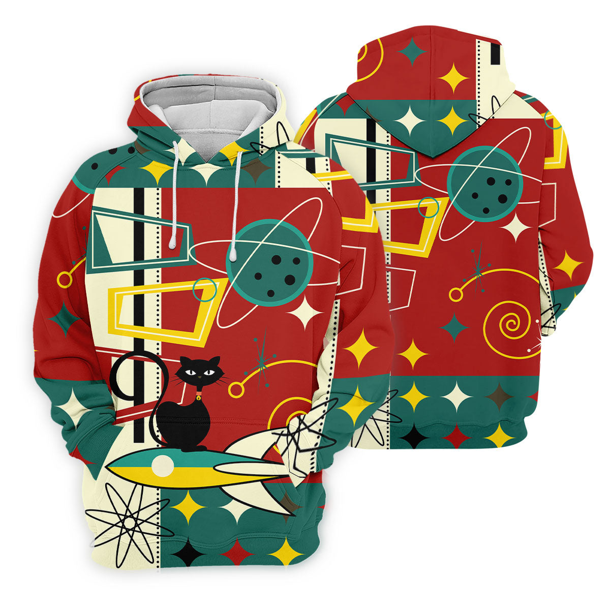 Geometric Abstraction Atomic Cat Hawaiian Golf Shirt, Retro Golf Shirt, Polo Shirtor Men
