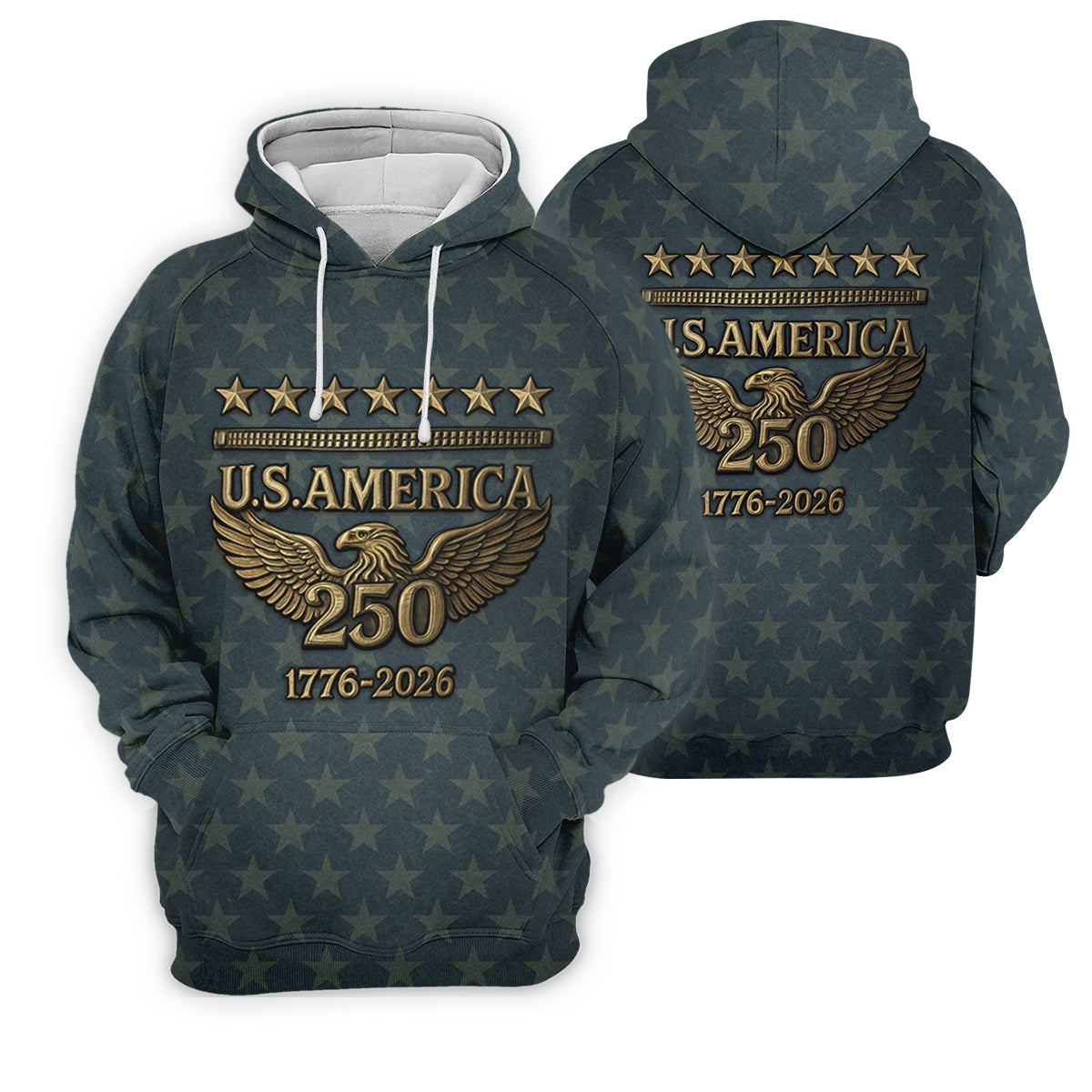 US America 250th Anniversary Denim Color Star Pattern Golf Tops For Men, Patriotic Golf Shirt, Golf Shirts For Men