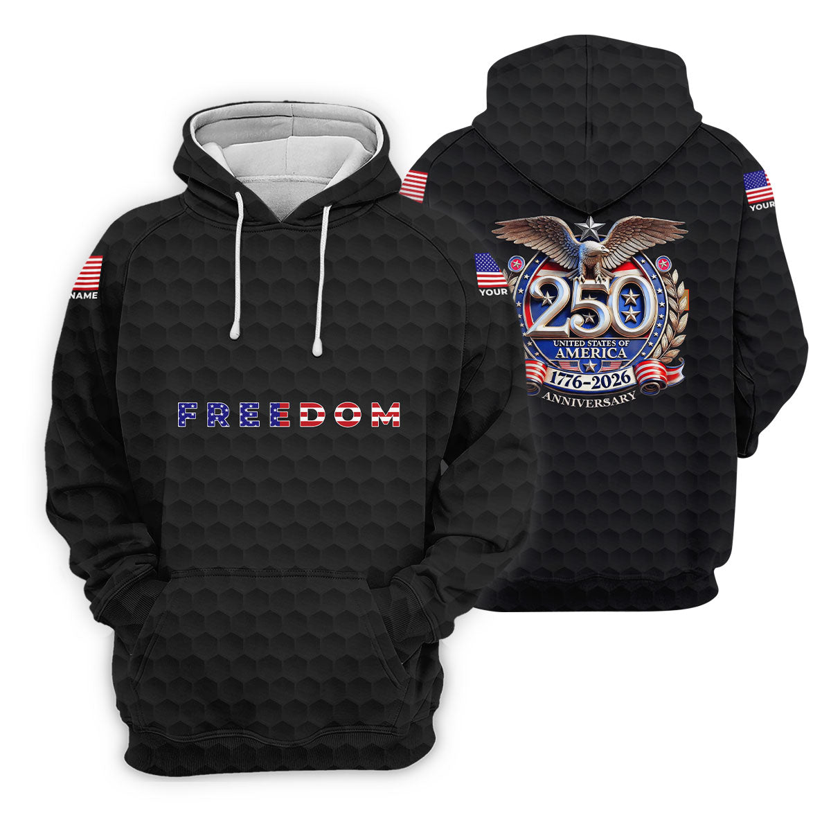 Freedom American Bald Eagle 250th Anniversary Black Golf Shirt, Patriotic 4th Of July Golf Shirts For Men