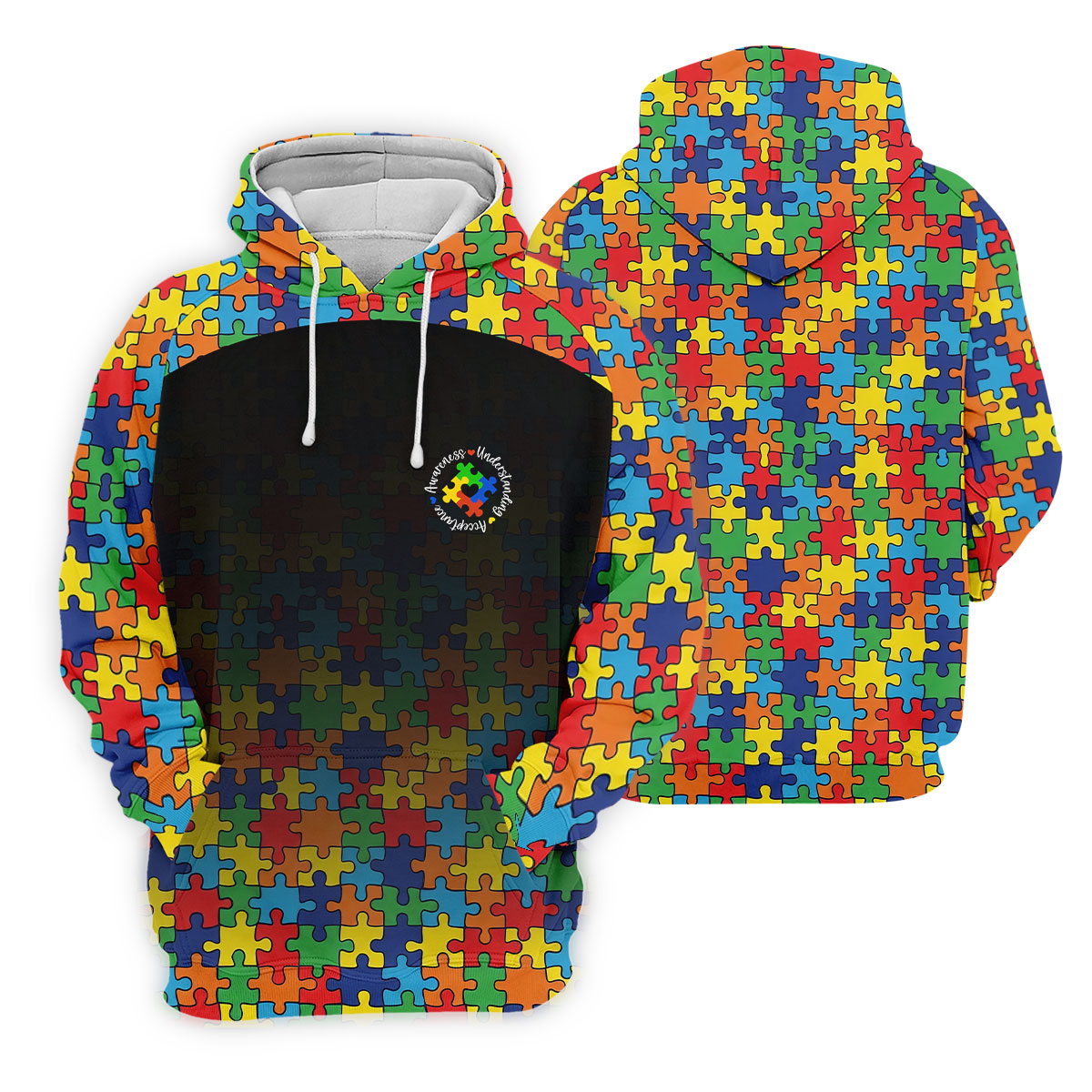 Acceptance Awareness Understanding Autism Awareness Puzzle Pattern Black Fade Women's Golf Tops