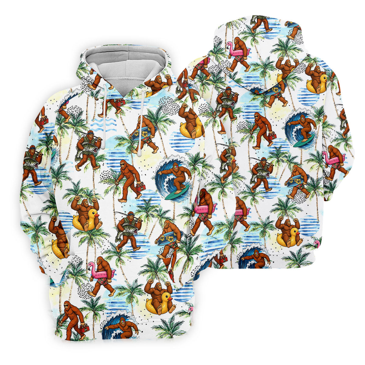 Tropical Bigfoot Surfing Fishing Beach Golf Shirt, Hawaiian Golf Shirt, Golf Apparel For Men, Mens Golf Shirts