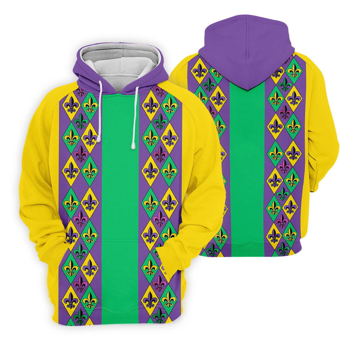 Purple Green Gold Fleur De Lis Argyle Pattern Mardi Gras Golf Shirt, Golf Shirts For Men, Polo ShirtFor Men