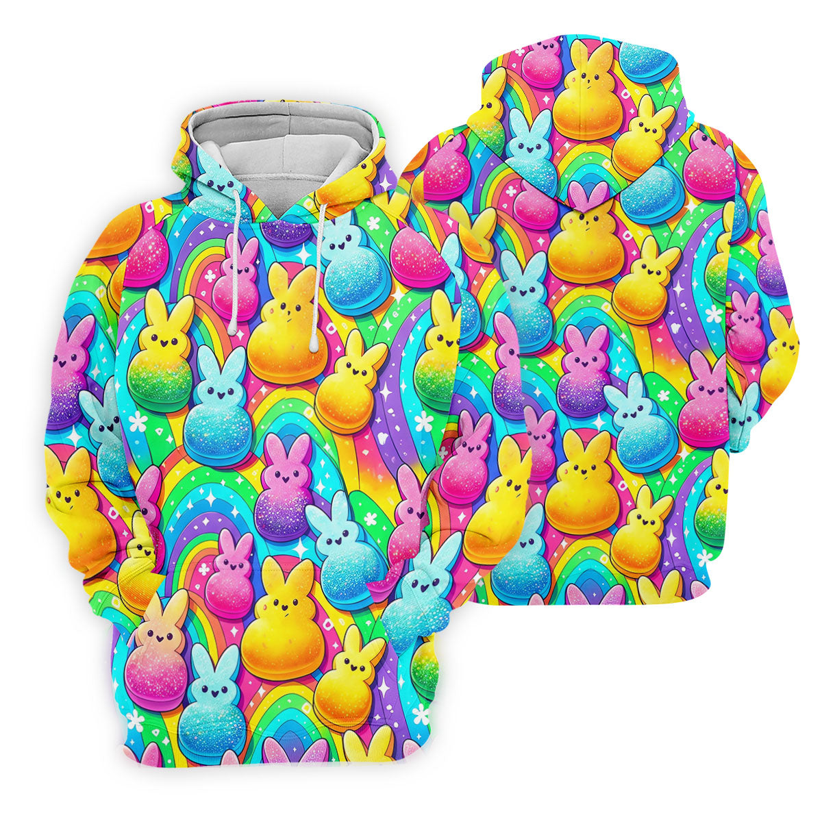 Colorful Easter Peeps Rainbow Pattern Golf Shirts For Men, Cute Golf Outfit, Polo ShirtFor Men