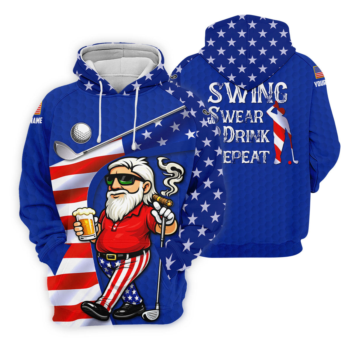 Swing Swear Drink Repeat Golf And Beer Patriotic Man 4th Of July Navy Golf Shirt, 250 Years Golf Shirts For Men