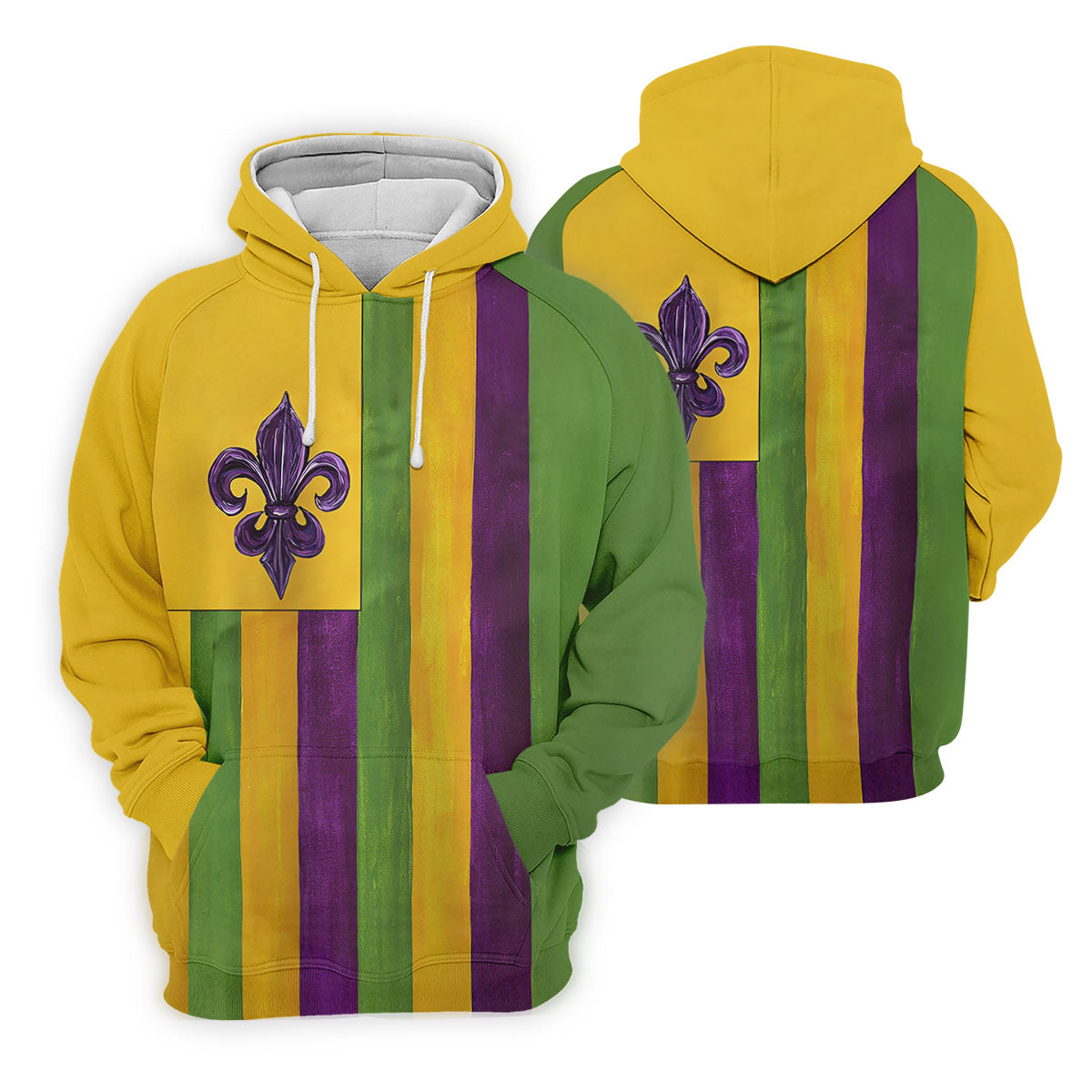 Purple Green Gold Vertical Stripes Fleur De Lis Flower Mardi Gras Golf Shirt, Polo ShirtFor Men, Golf Shirts For Men