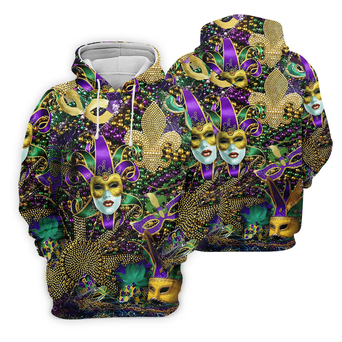 Jester Mask Purple Green Gold Fleur De Lis Beads Mardi Gras Golf Shirt, Golf Shirts For Men, Polo ShirtFor Men