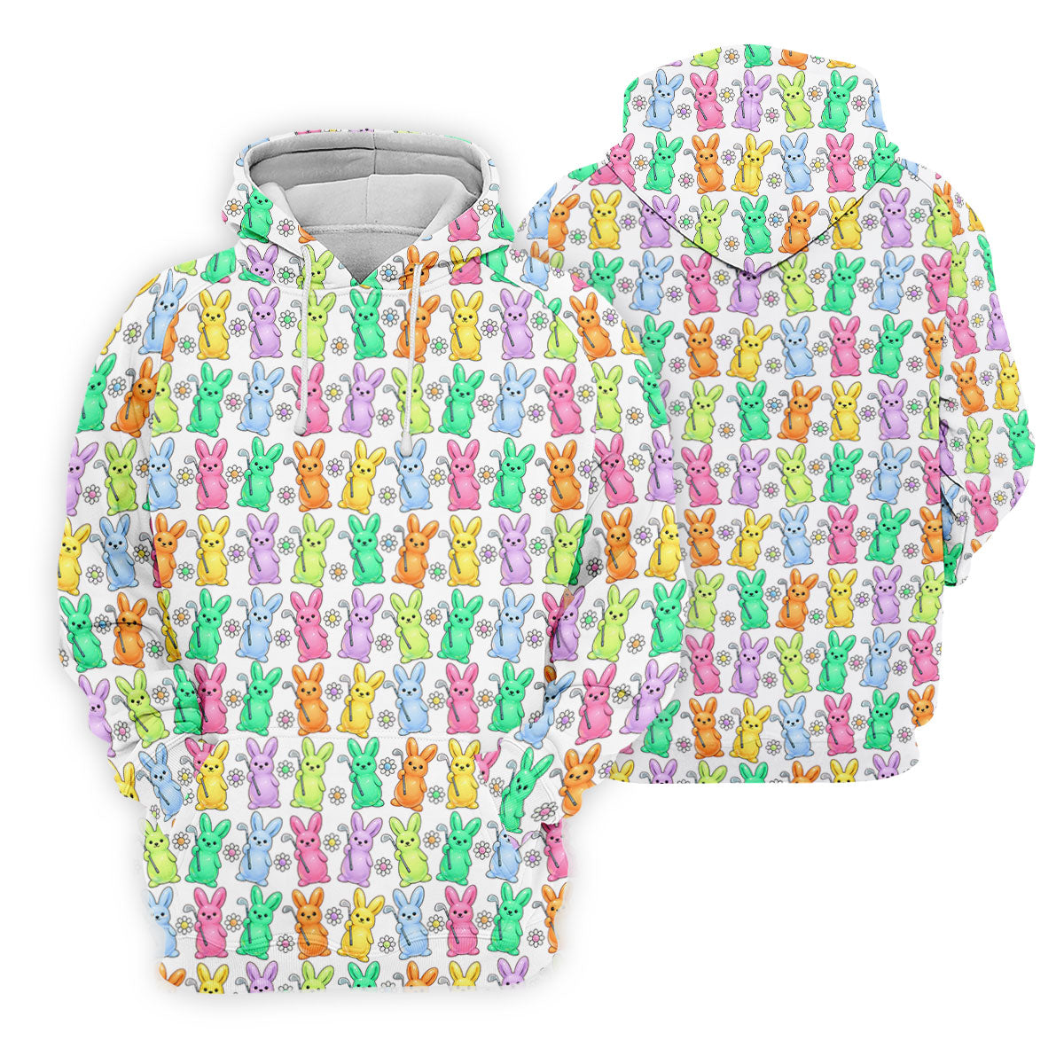 Colorful Easter Bunny White Golf Shirt, Cute Golf Outfit, Golf Shirts For Men, Golf Gift For Men