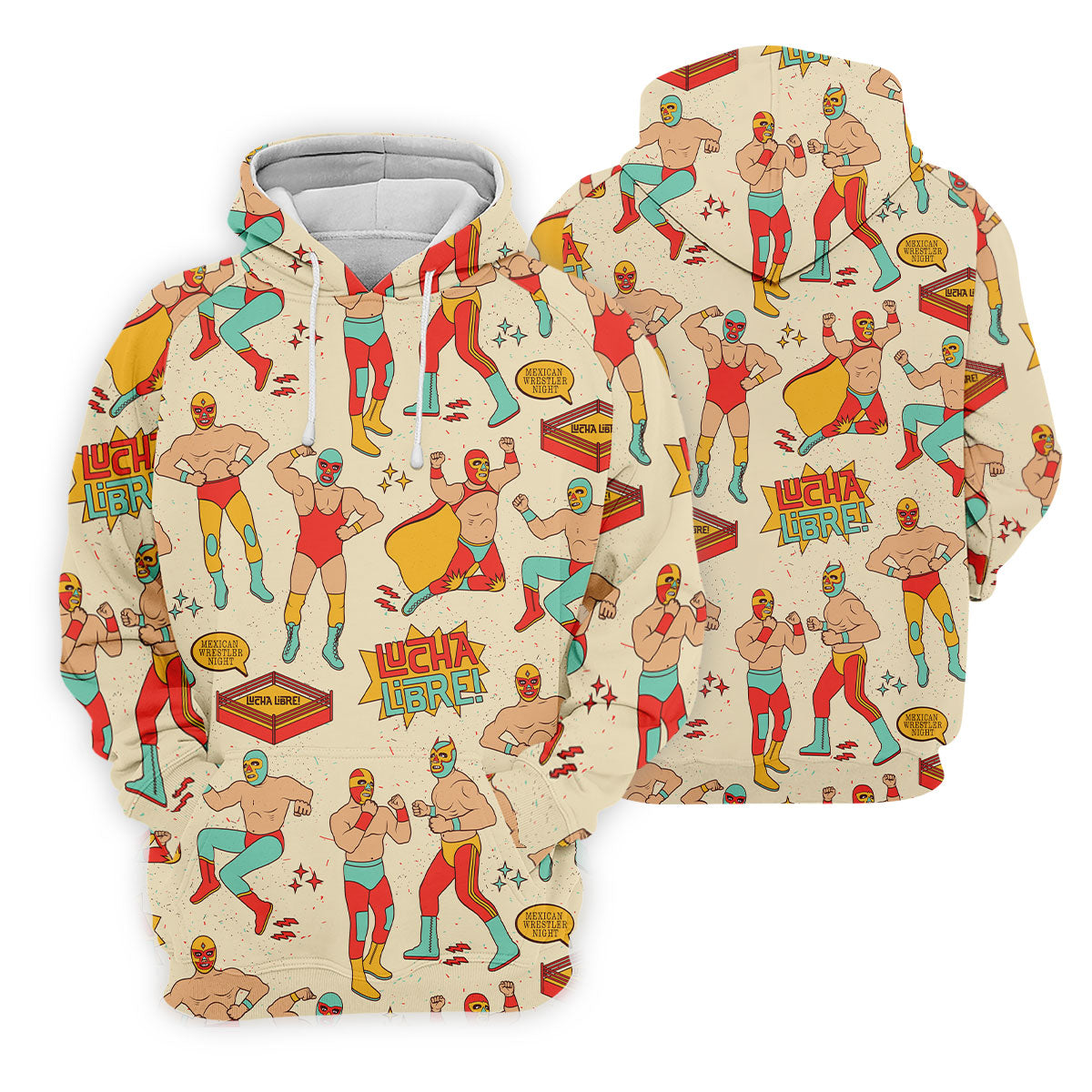 Beige Lucha Libre Mexican Wrestler Pattern Golf Shirt, Women's Golf Tops, Printed Golf Shirt
