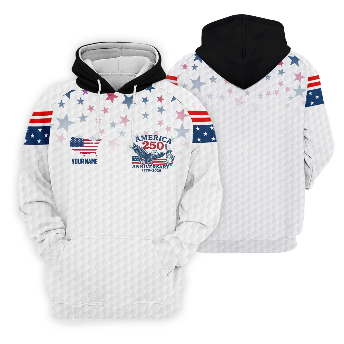America 250th Anniversary Red White And Blue Stars White Golf Shirt, Patriotic 4th Of July Golf Shirts For Men