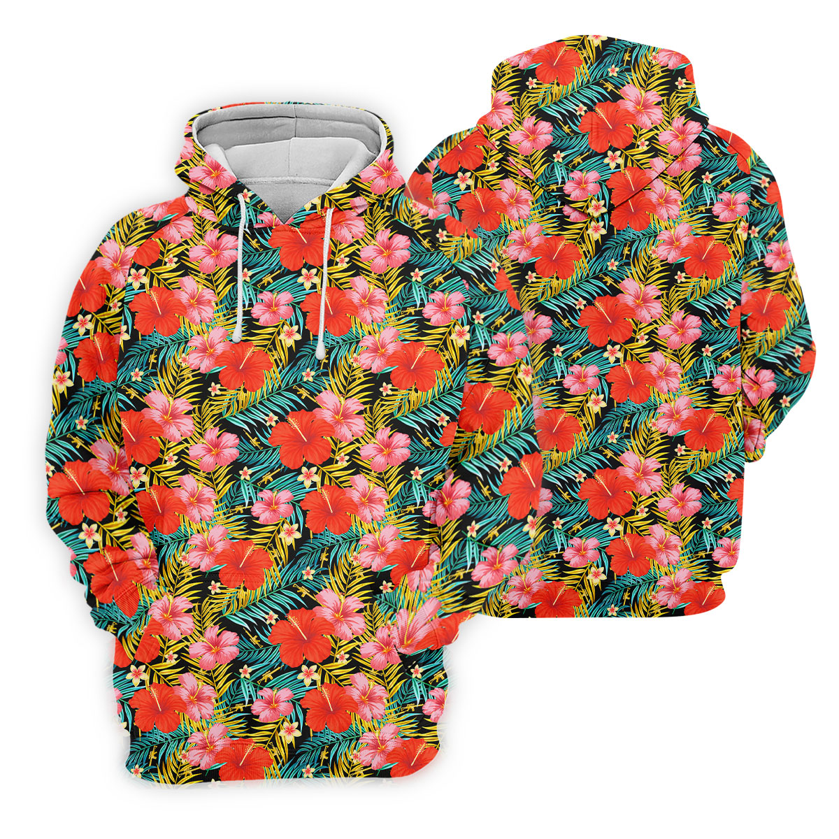 Red Hibicus Gold Palm Leaf Hawaiian Golf Shirt, Summer Theme Golf Shirt For Women
