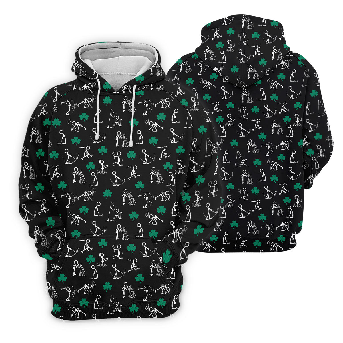 Stick Figure Golf Pose St Patrick's Day Shamrock Black Golf Shirt, Polo ShirtFor Men, Golf Shirts For Men