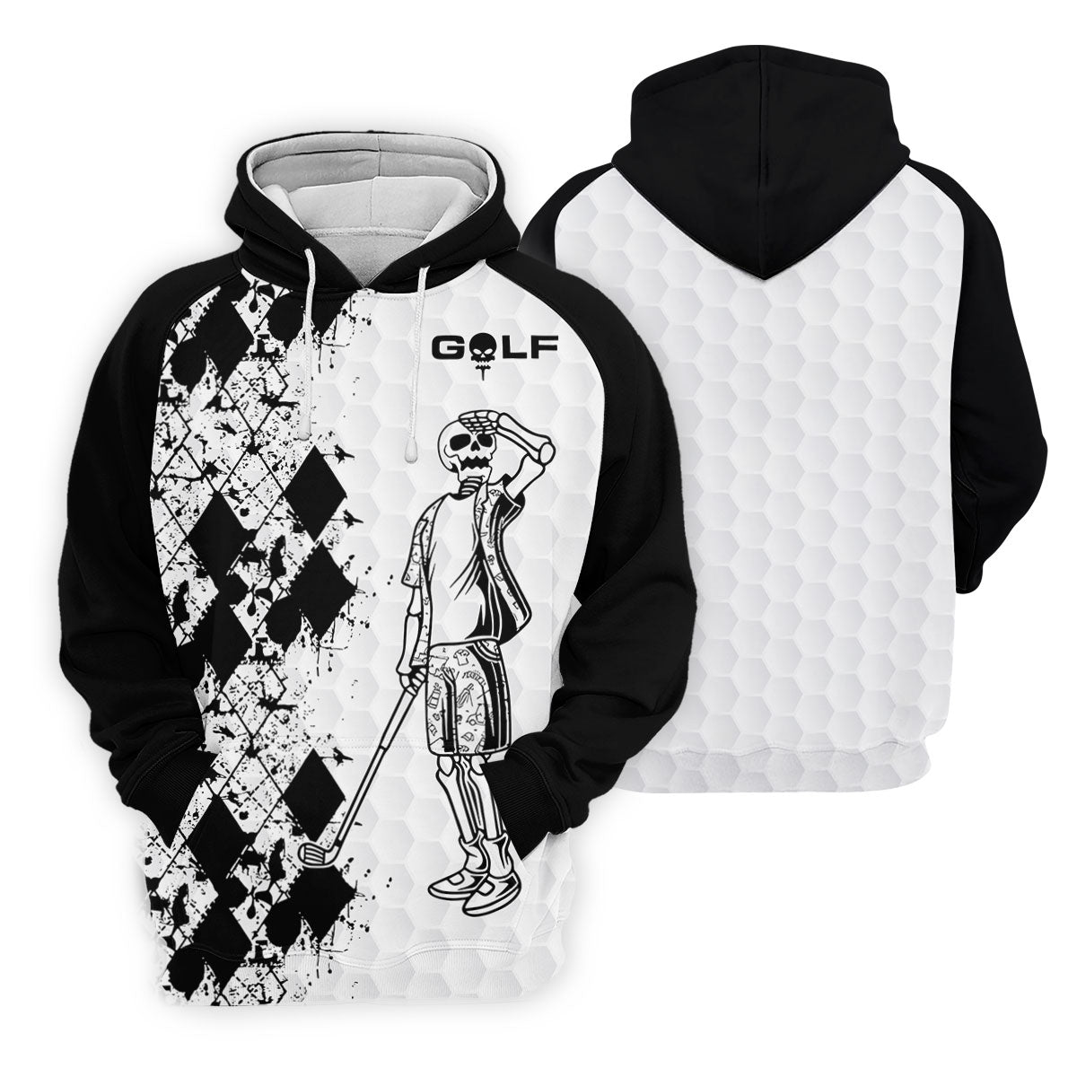 Golf Skeleton Splatter Effect Argyle Pattern Golf Tops For Men, Father's Day Golf Gift