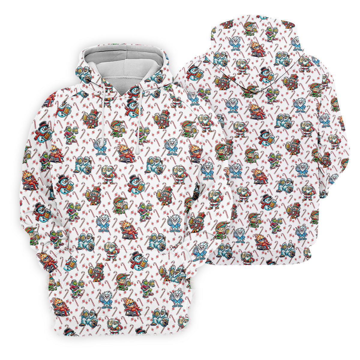 Christmas Character Beer Candy Cane Pattern Golf Tops For Men, Christmas Golf Shirt, Polo ShirtFor Men