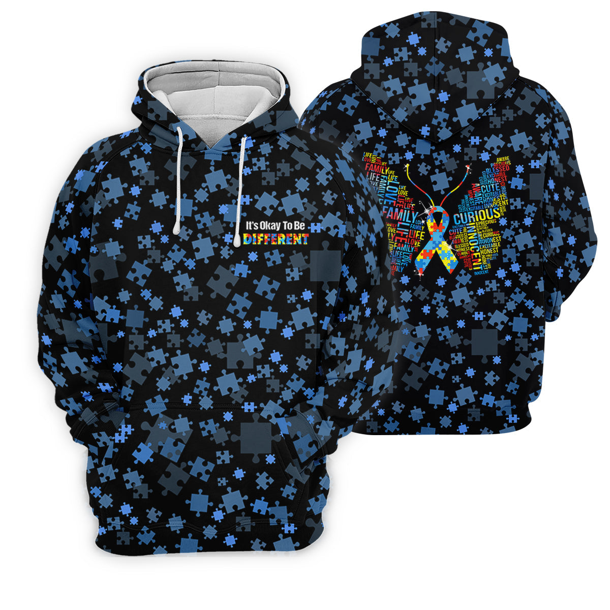 It's Okay To Be Different Autism Awareness Black And Blue Puzzle Pattern Golf Tops For Men, Polo ShirtFor Men