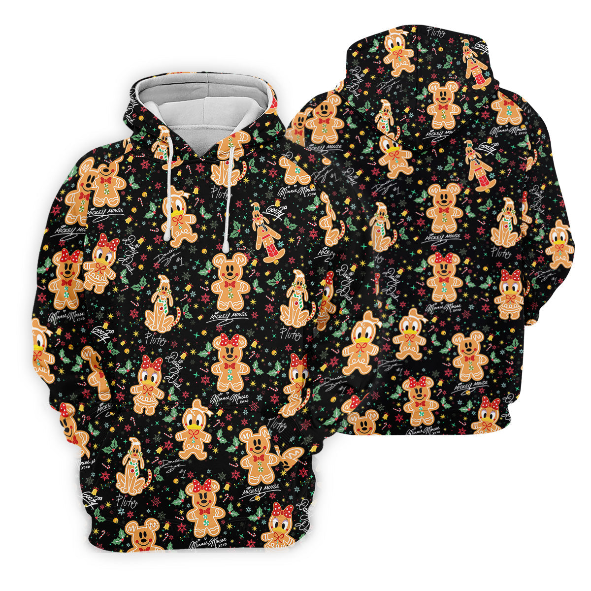 Cute Gingerbread Classic Cartoon Characters Christmas Golf Shirt, Black Golf Shirt, Women's Golf Tops