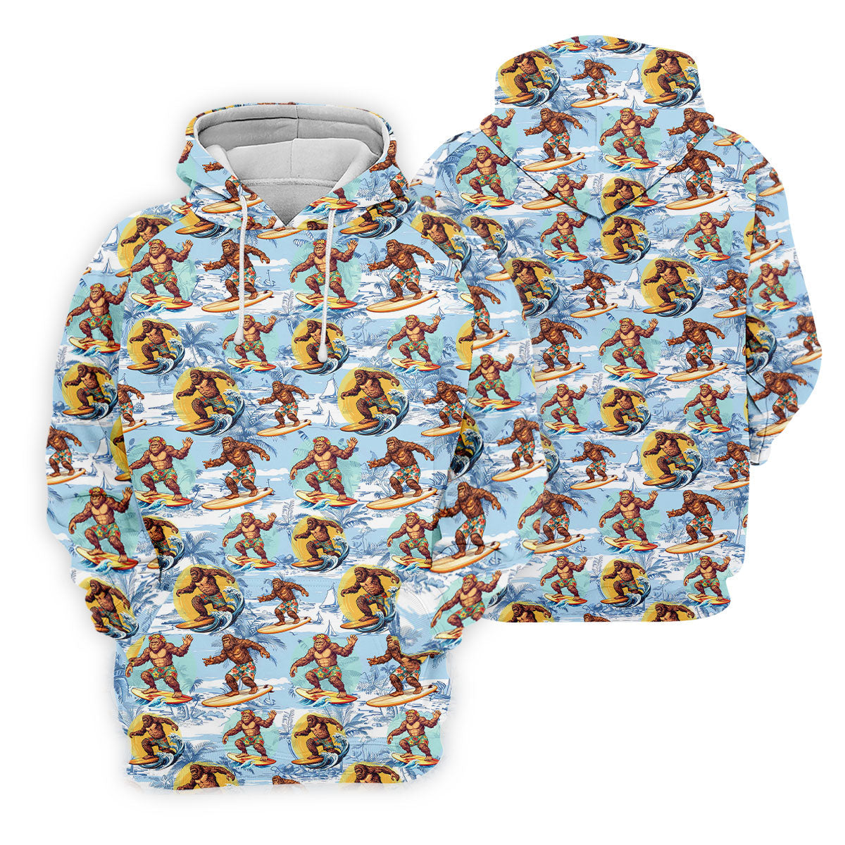 Surfing Bigfoot Hawaiian Golf Shirt, Mens Golf Shirts, Golf Apparel For Men